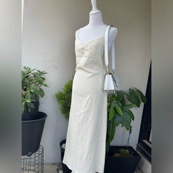 Zara Dresses & Skirts - ☘️ Zara Textured Midi Slip Dress with Side Slit in Cream Beige, M
